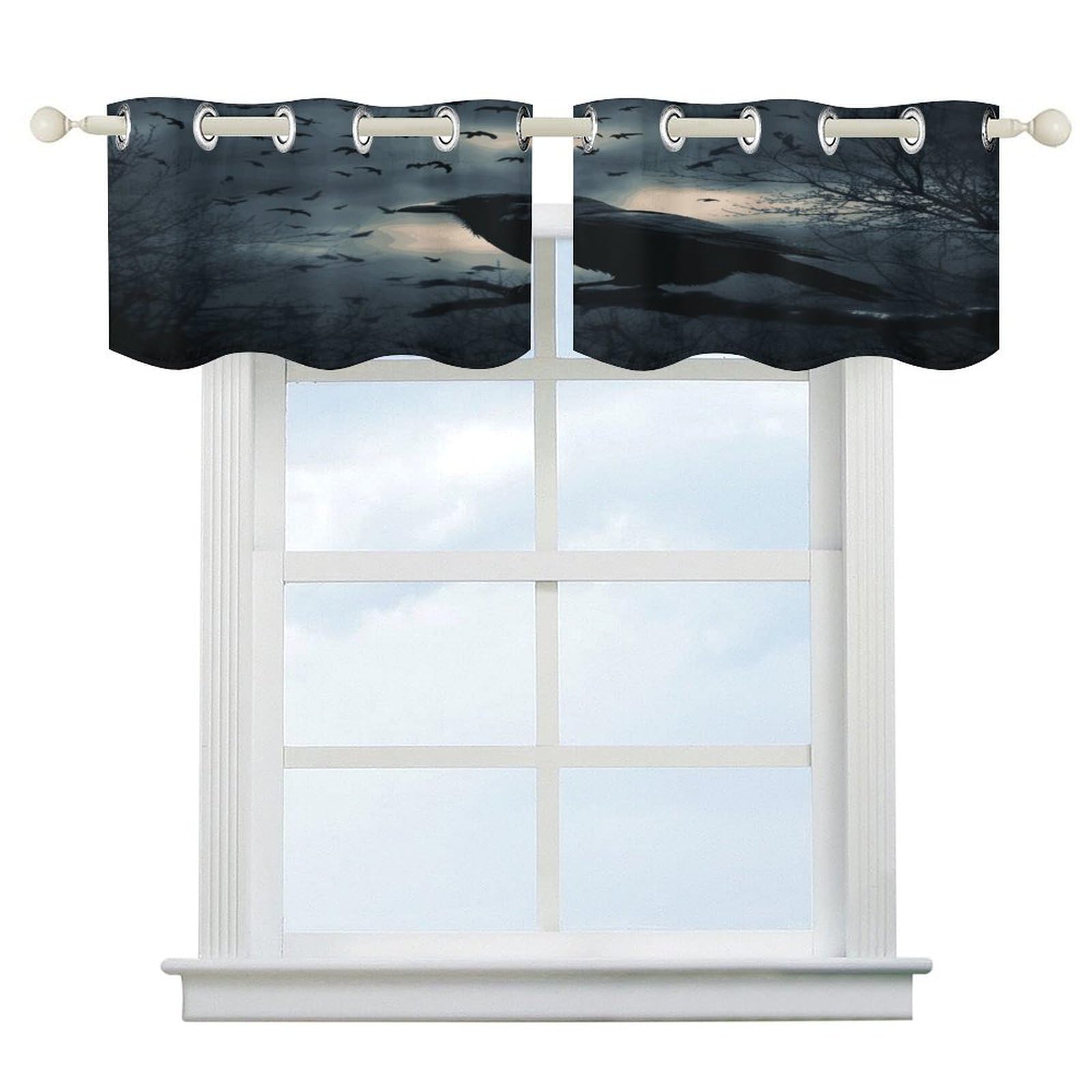 Fekiloot Style Night Crow Short Curtains Valance Curtain