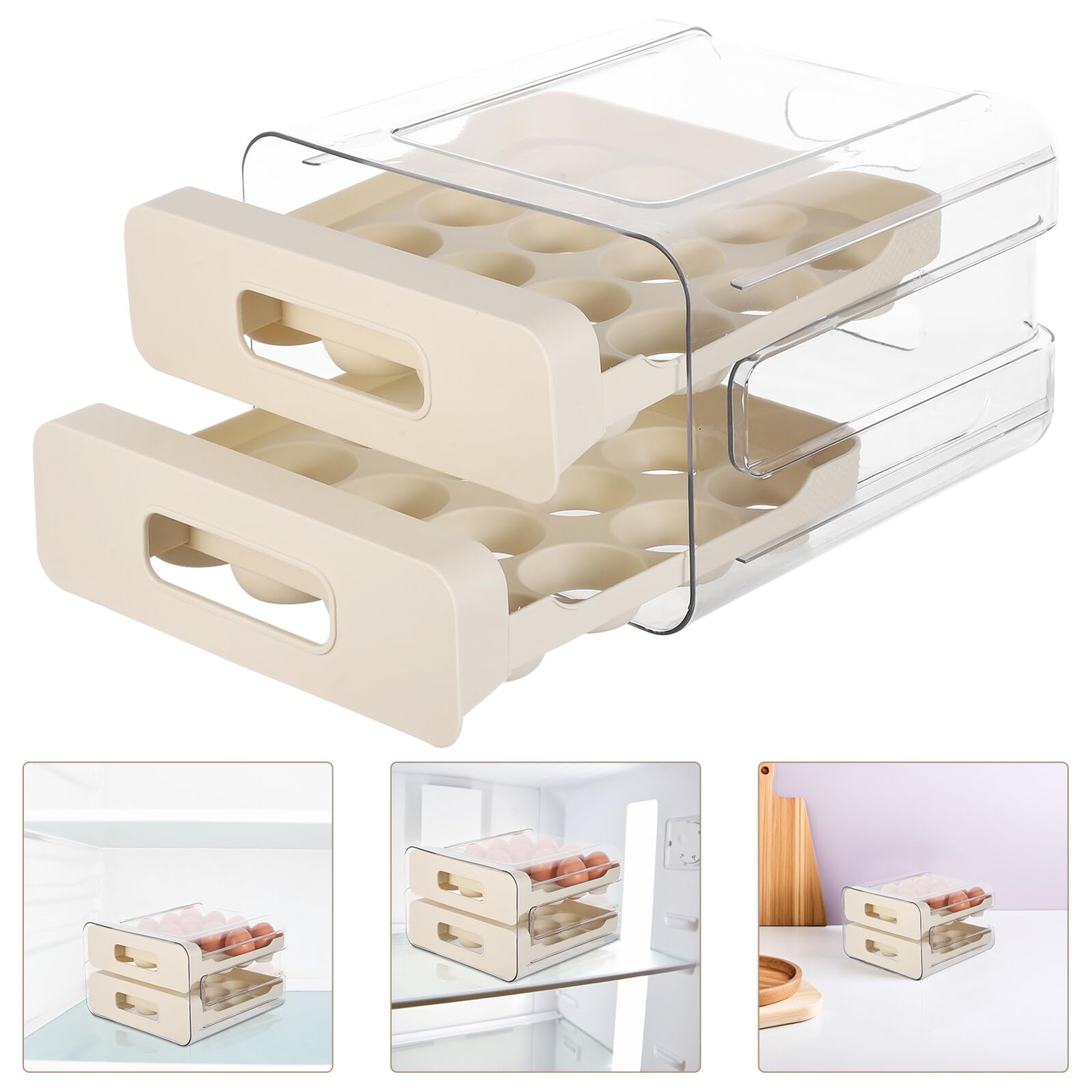 Eieraufbewahrungsbox aus Pet mit 32 Fächern Stapelbarer Eierorganizer für Kühlschrank mit Deckel