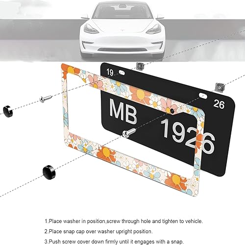 Miniatura 4 de Marco de matrícula, marco de matrícula floral retro de margaritas, marcos decorativos para placa de automóvil, soporte de metal de aluminio para