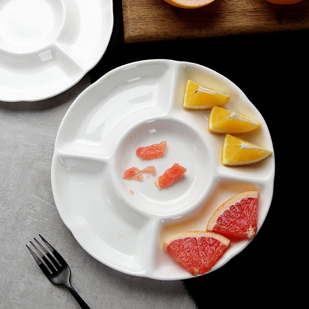 HugeDE 10 Inches Imitation Porcelain Snack Tray Large Food Serving Tray Fruit Platter Tray Section Divided Plates Compartment Portion Plate Veggie Serve Plate for Party White - Image 3