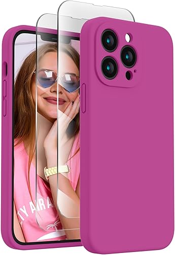Miniatura 490 de FireNova Funda para iPhone 14 Pro, funda de silicona mejorada [protección de cámara] con [2 protectores de pantalla], forro interior de microfibra