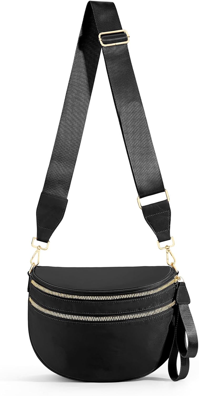 hibear Checkered Crossbody Bag Spacious Bum Bags for Women Nylon Crossbody Fanny Packs Checkered Purse Belt Wallet