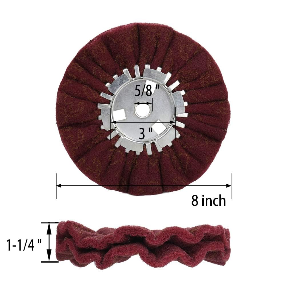 Rueda de pulido de vías respiratorias no tejida de 8 pulgadas, agujero de eje de 5/8 pulgadas, pulido grueso para amoladora angular, 4 unidades