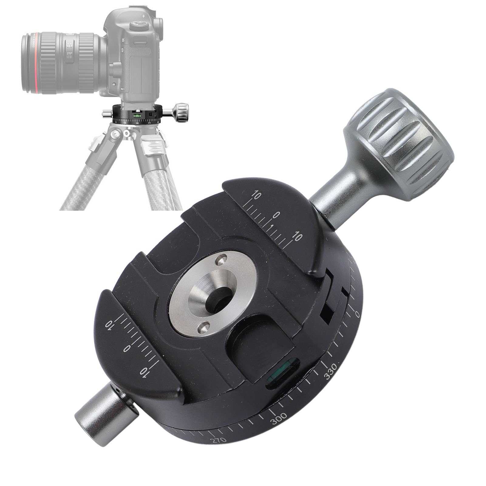 Morsetto a Sgancio Rapido Livella a Bolla Integrata, Piastra a Sgancio Rapido per Treppiede a 360° Testa per Treppiede HDR con Foro per Vite UNC 3/8 Pollici, Manopola a Leva