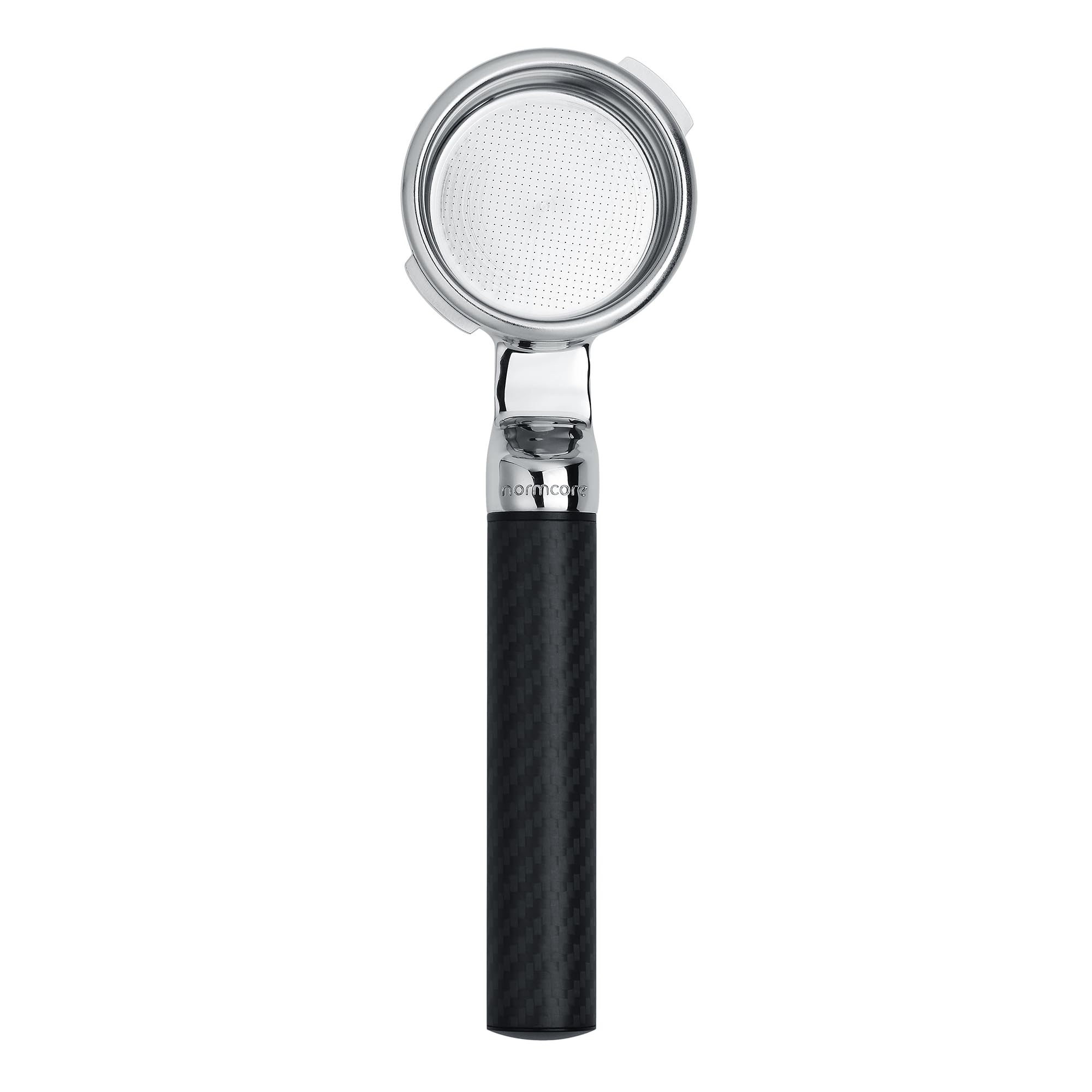 Normcore Portafiltro plano sin fondo de 58 mm con mango de fibra de carbono, se adapta a máquinas Gaggia Espresso de 58 mm, portafiltro de lado abierto con cesta de 18 g, no compatible con Gaggia La