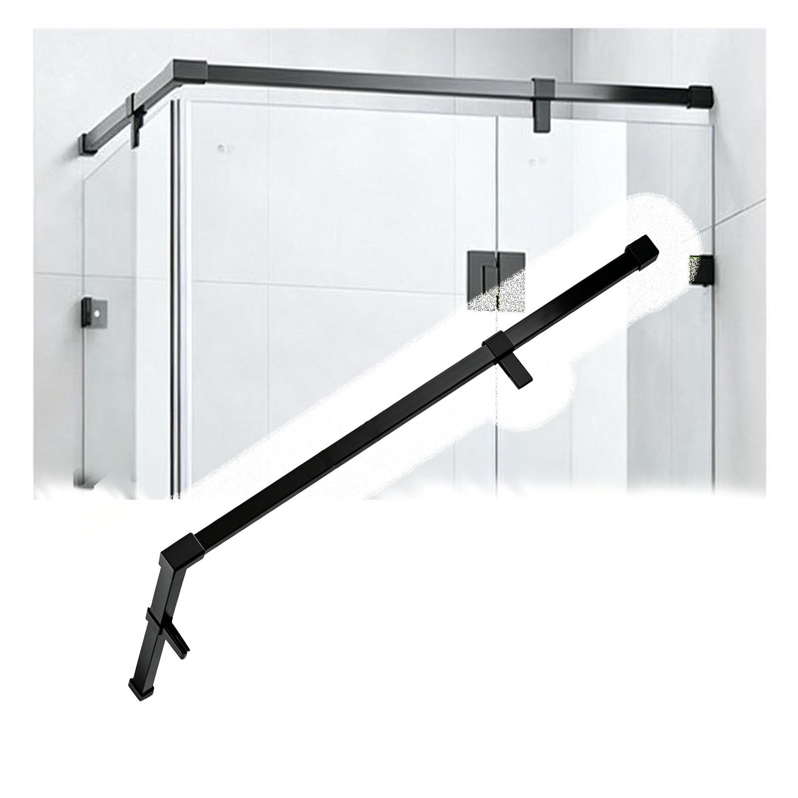 Wahhwf Black L Shape Double-Fixed Shower Glass Support Rod, 1M 2M Matte Stainless Steel Wall-To-Wall Shower Door Support Rod For Securing Bathroom Glass Door(190Cm/74.8In)