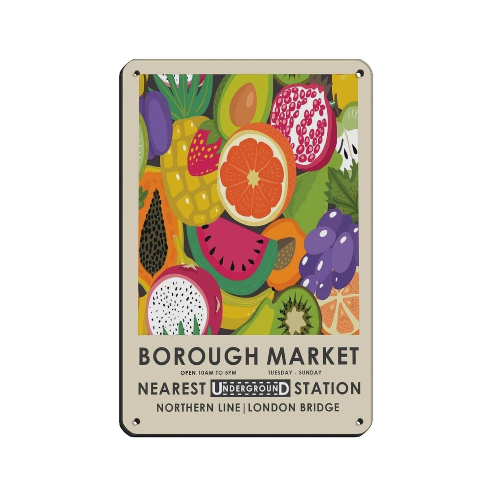Borough Market, Farmers Market, Kitchen Tin Sign Vintage Metal Pub Club Cafe Bar Home Wall Art Decoration Poster Retro 8x12inch(20x30cm)
