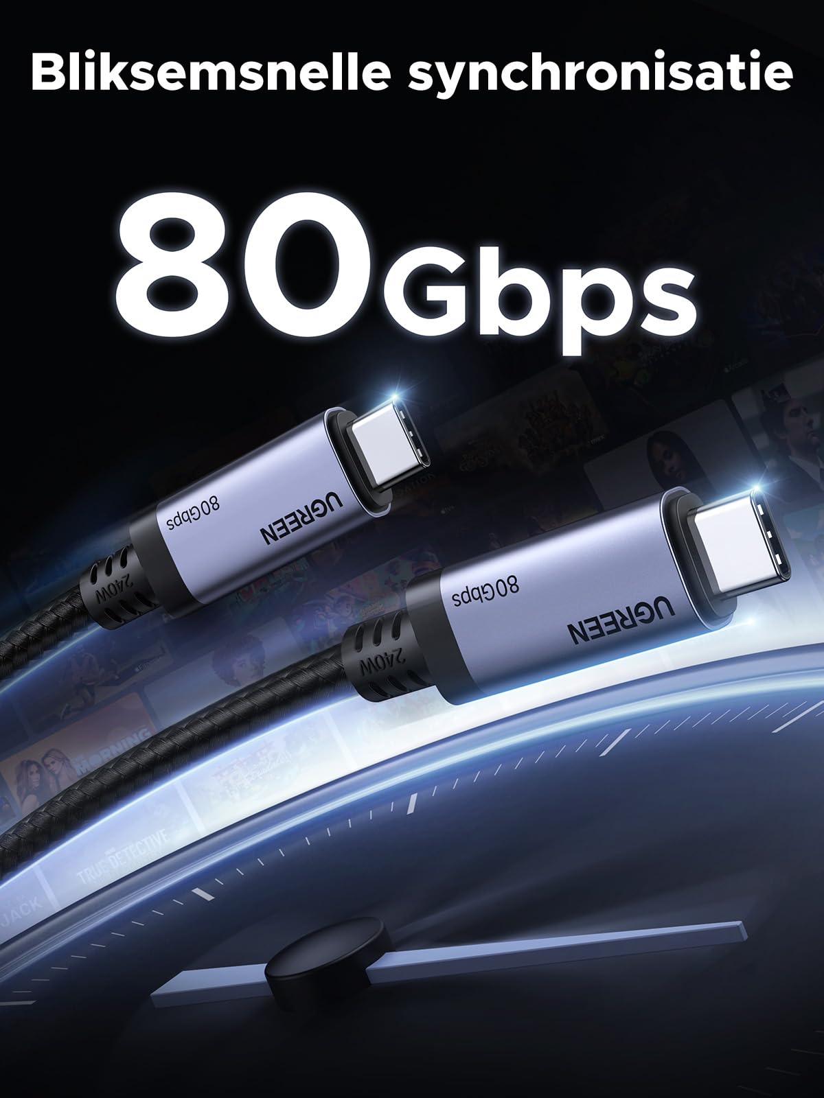 SUNGUY USB C-kabel 80 Gbps 0.3M, 240 W PD3.1 USB4 hoge snelheid gegevensoverdracht Type C snellaadkabel, 8K@60Hz-scherm, USBC-videomonitorkabel Thunderbolt 5/4/3-compatibel, voor MacBook, SSD