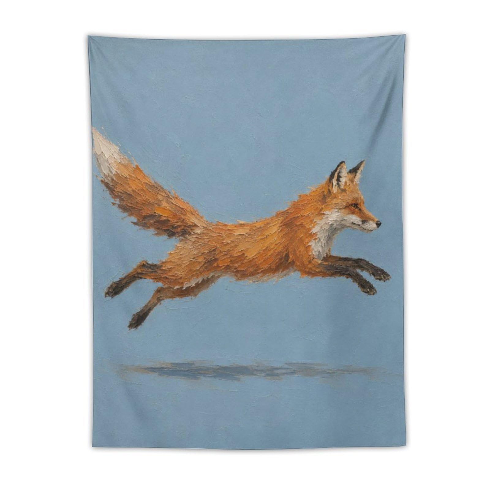H3B8U2Y5 Running Fox Wall Tapestry, Realistic Illustration, Blue Field