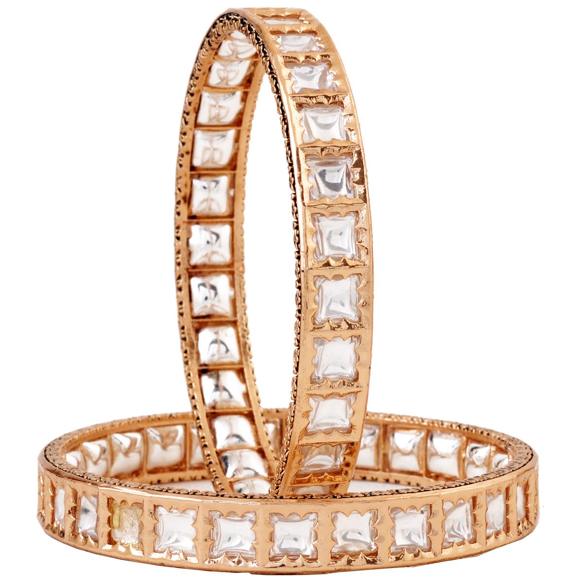 Gehna Jaipur Exquisite pair of Gehna Jaipur Lab Grown Moissanite Polikes Studded Jadau Bangles, Crafted in gold tone and adorned with shimmering diamonds For Women (Golden) FB-1083 (B0D9THC8B7) Amazon Price History, Amazon Price Tracker