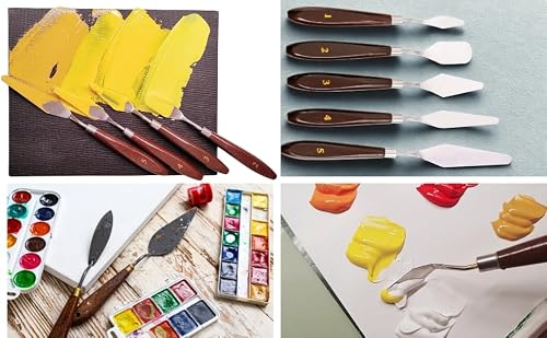 Miniatura 8 de Exerz Cuchillos De Paleta, 5 Piezas De Acero Inoxidable. Espátula Raspador. Suministros De Arte, Accesorios Para Pintura Al Óleo Y Acrílica, Mezcla De Colores Para Verter Arte