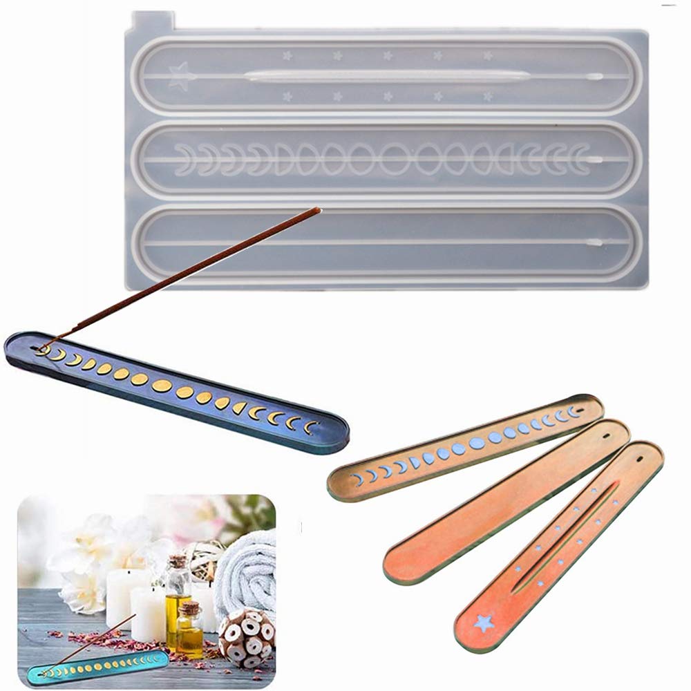 Multicolor Incense Hold Resin Molds Moon Phase Incense Burner Container Epoxy Resin Casting Mold Silicone Incense Sticks Ashes Catcher Mold For Diy Craft Jewelry Making Worship Relax Home Decor