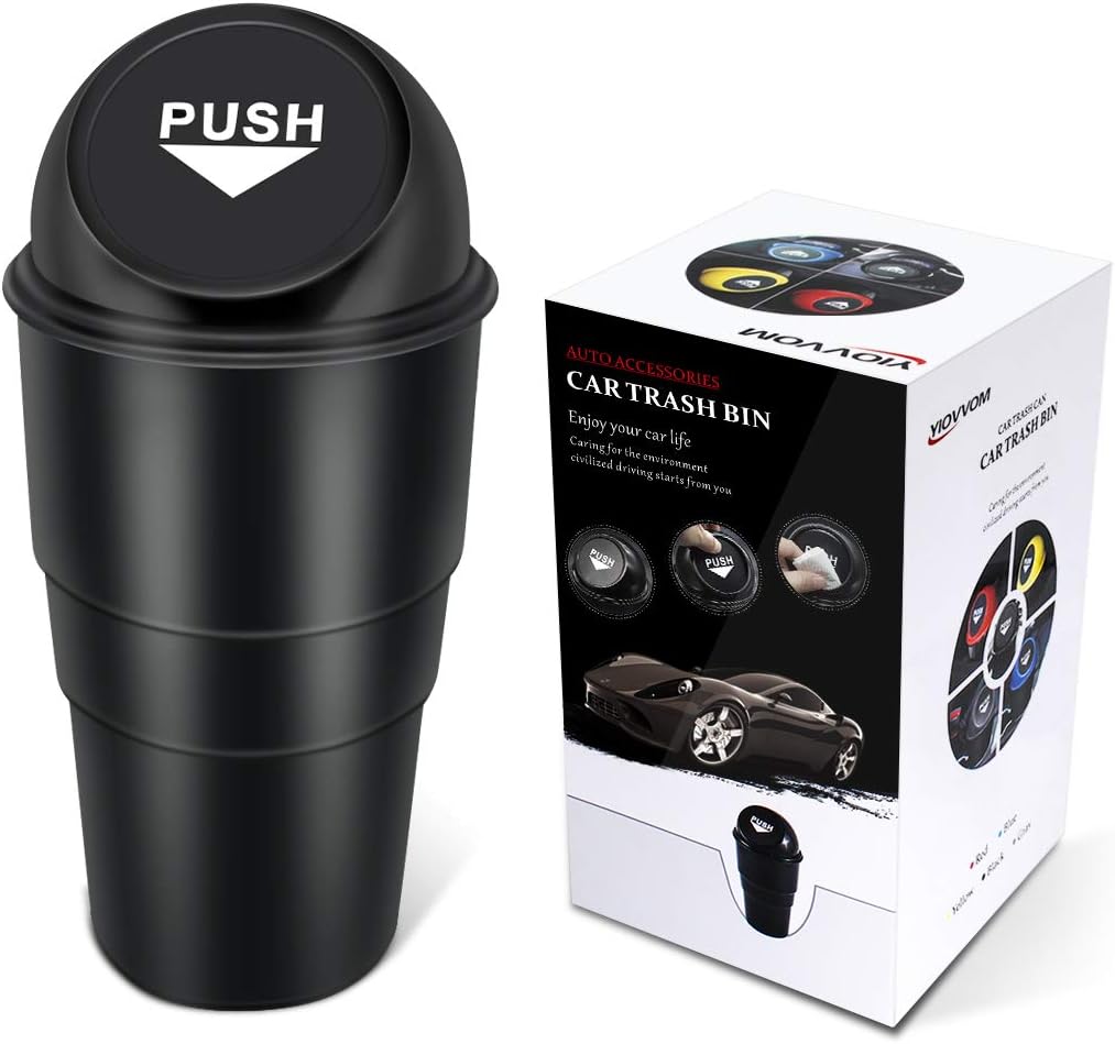 Cup Holder Trash can for car with Lid, Mini Garbage Cans for Back seat Leakproof Vehicle Automotive Cup Holder Car trashcan, Small Trash Bin for Automotive Office Home Kitchen (Black001)