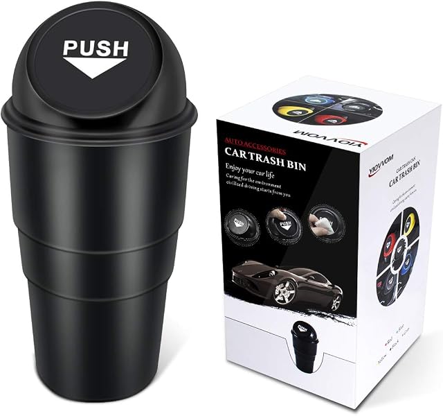 YIOVVOM Car Garbage Can with Lid, Leakproof Vehicle Automotive Cup Holder Car Trash Can , Small Trash Bin for Automotive Office Home Kitchen(Black, 1)