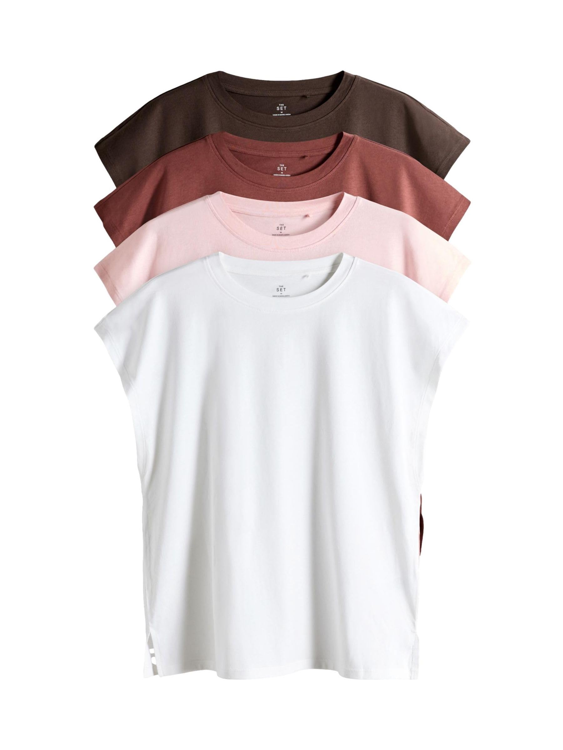 THE SET Damen 4er-Pack T-Shirts mit überschnittenen Ärmeln