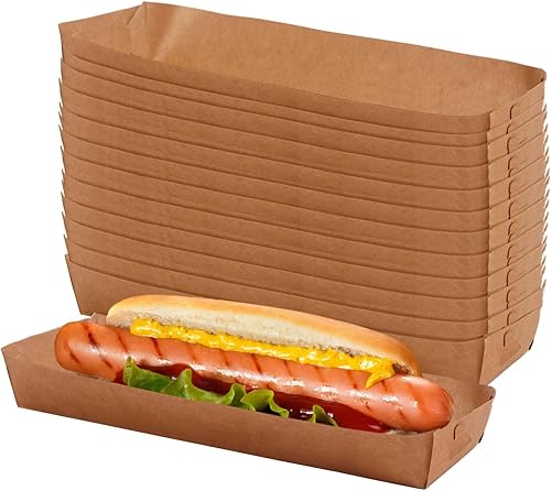 300 bandejas para perros calientes, bandejas de papel de 6 pulgadas, ecológicas, bandeja rectangular blanca estriada para perros calientes, bandeja