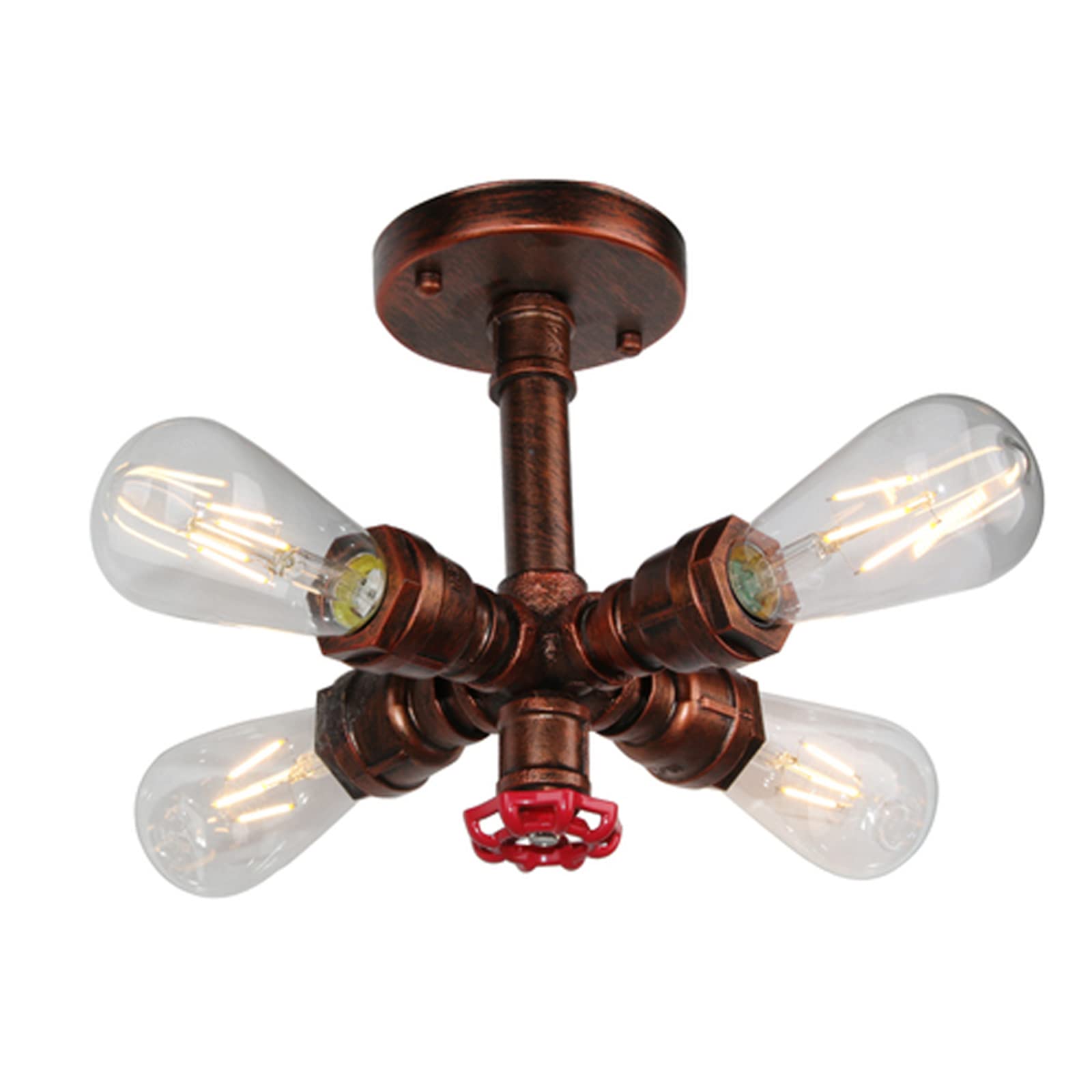 AAOTE Vintage Industrial Ceiling Light, Steampunk Water Pipe Ceiling Lamp Rustic Chandeliers, Semi-Flush Mount Rustic Ceiling Light Metal Lamp Fixtures,Yellow bronze