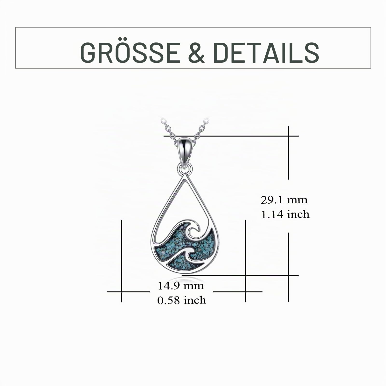 YFN Ozean Welle Halskette Sterling Silber Türkis Anhänger Kette Strand Schmuck Sommer Thema Geschenke für Damen