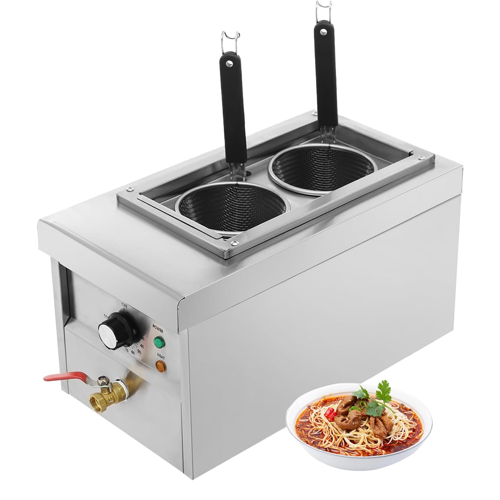 Cuiseur à pâtes électrique 2 Trous, cuiseur à pâtes Professionnel avec Grille à 2 Mailles, contrôle de température de 30 à 110 °C, chaudière en Acier Inoxydable
