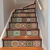 YIZUNNU Vinyl Sticker Decals, 6 Pcs Arabian Style 7x39 Inch, Peel and Stick Tile Backsplash Stair Riser Decals for Indoor Floor and Wall Decoration