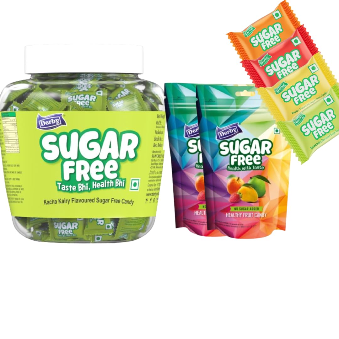 Sugar Free Kacha Kairy Flavored Candy 330grams |1 Jar | & Sugar Free Four Fruit Flavored Candies Standy Pouch | 80gms | 2 Packet (B0D7W2BT3Q) Amazon Price History, Amazon Price Tracker