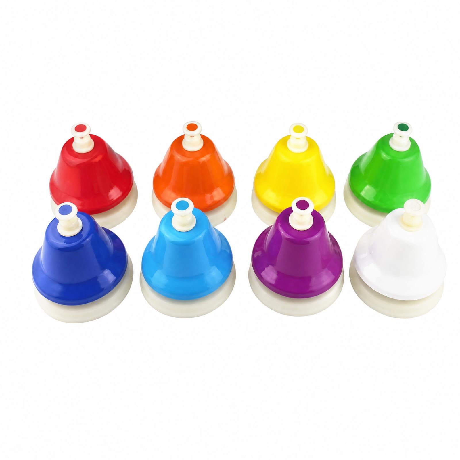 8 Pezzi Campanello Musicale con Pulsante Colorato Campana a Mano con Base Bianca Risonante per Aula Scolastica