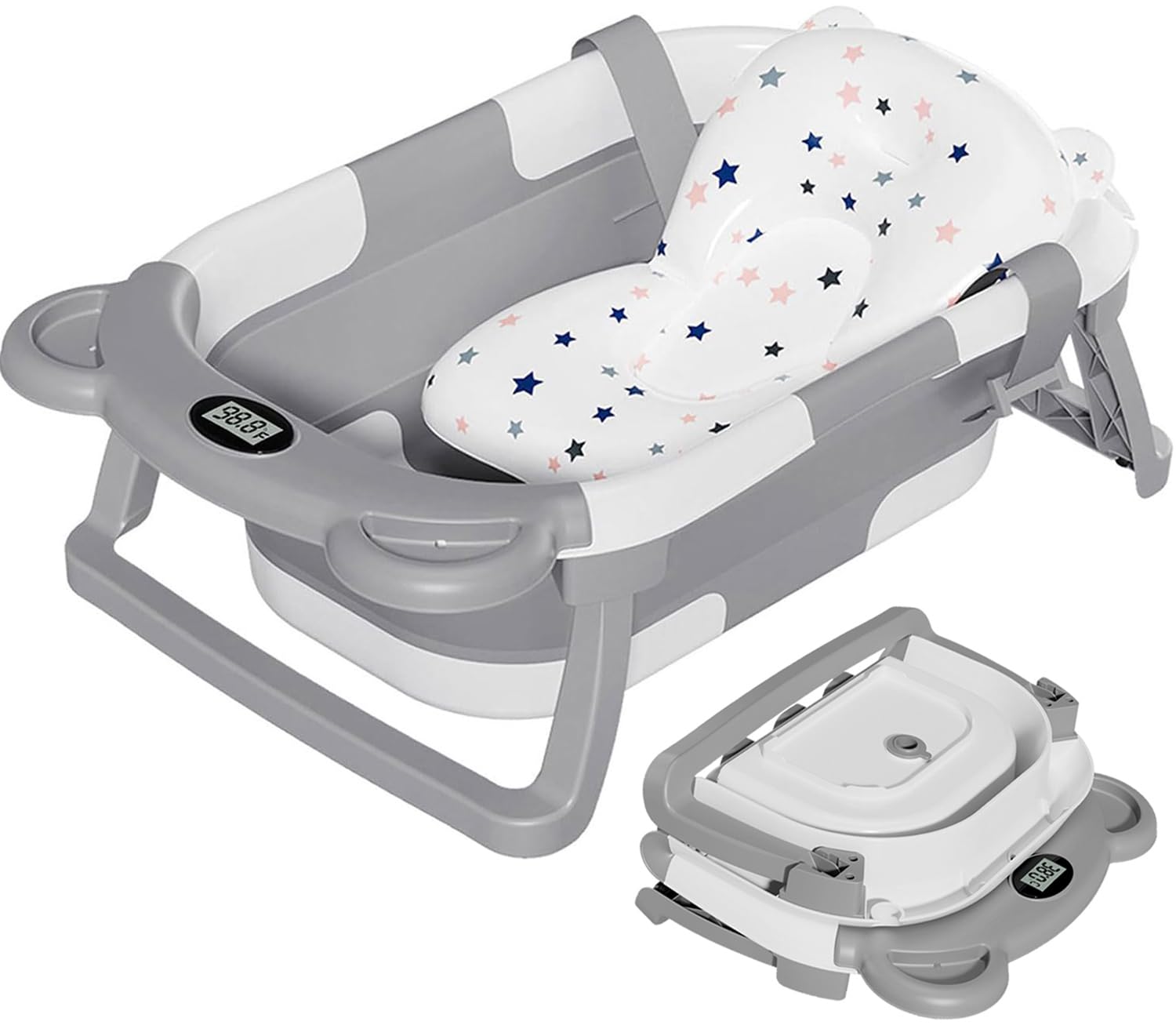 TPN Collapsible Baby Bathtub, Baby Bath Tub with Soft Cushion & Real-Time Thermometer, Baby Bathtub Infant to Toddler Tub (0-36 Months), Portable Newborn Travel Bath tub