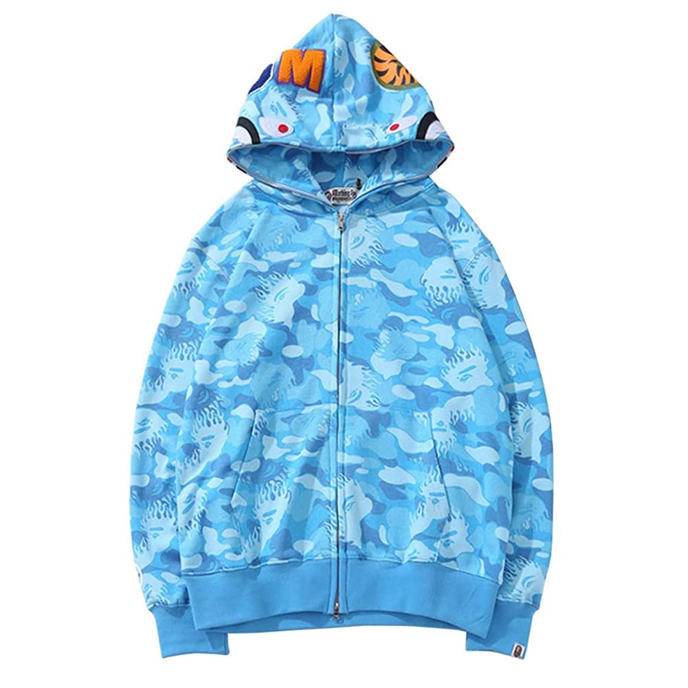 LIAOPUFUSMen's Shark Mouth Fashion Hooded Sweatshirt Zipper Long Sleeve Hip Hop Street Wear Style Hinges Camouflage