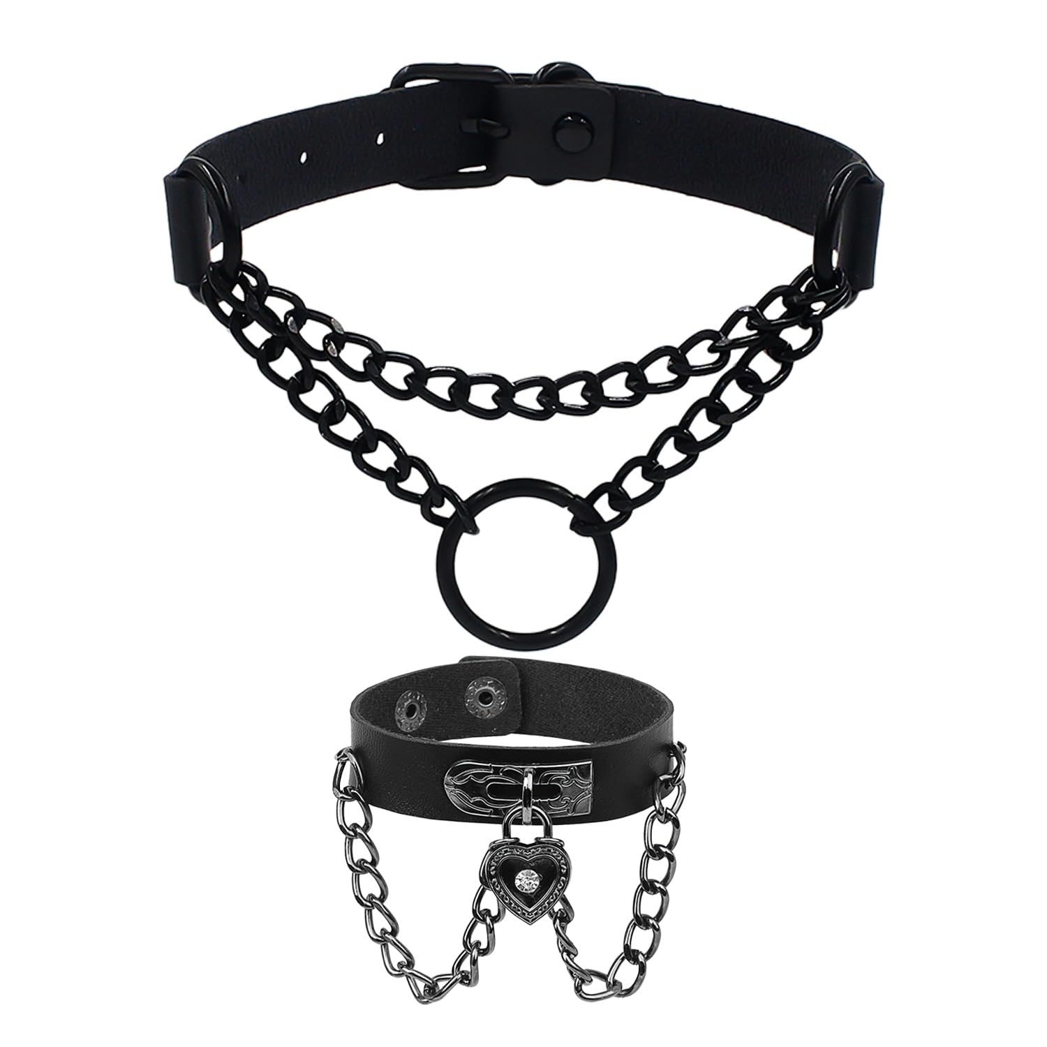 1 Piece Ring Chain, 1 Piece Heart Shaped Lock Bracelet, Leather Ring Necklace, Personalized Punk Clavicle Chain, Adjustable Neck and Wrist Strap