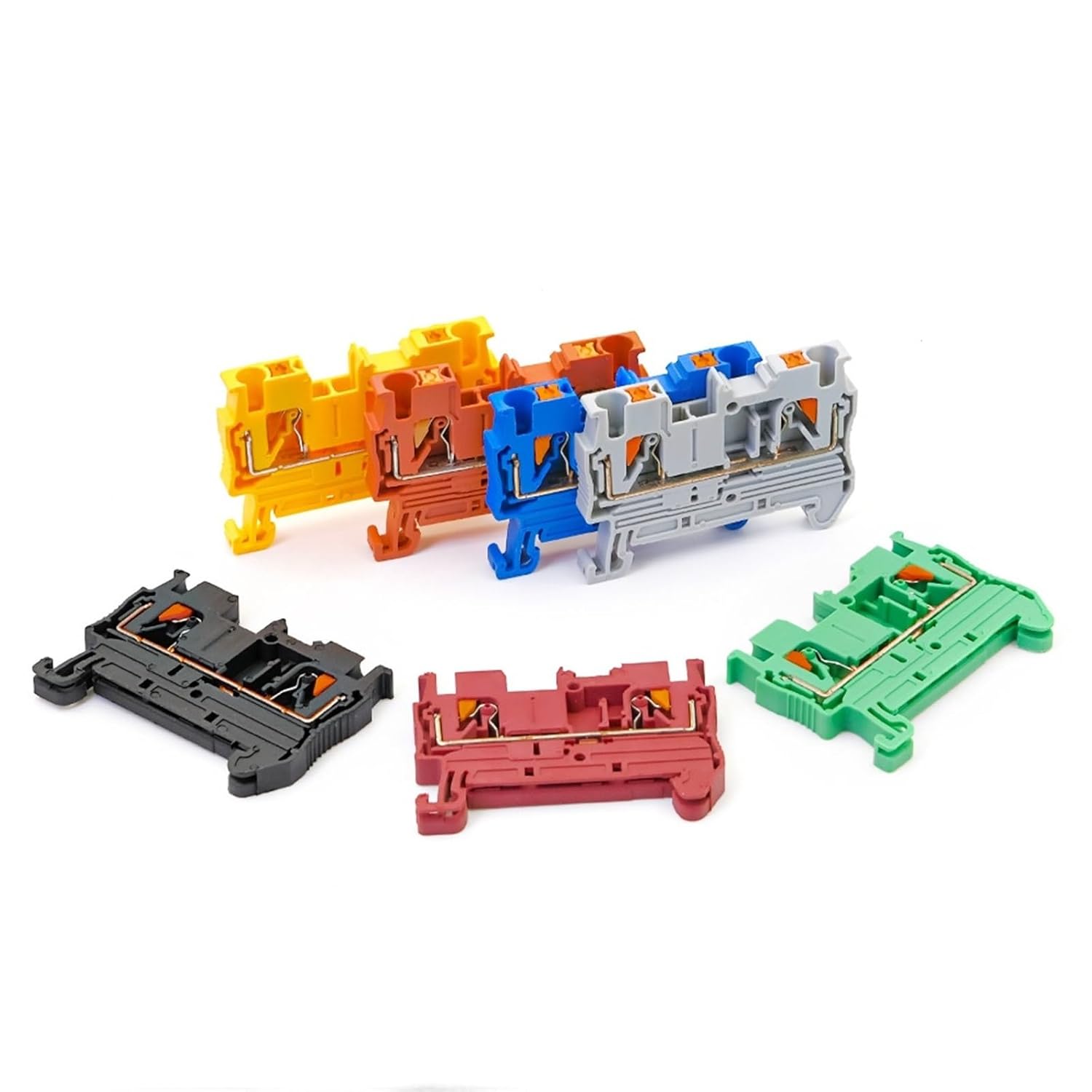 10Pcs Din Rail Terminal Block PT-2.5 Push in Terminal Connector Spring Screwless Electrical Wire Conductor Terminal Block PT2.5(Red)