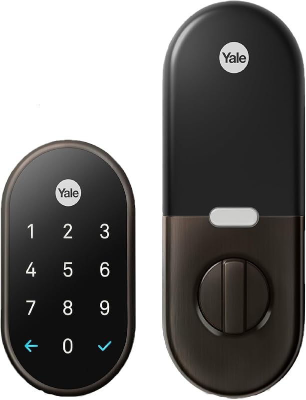 Nest x Yale Lock - Cerradura inteligente a prueba de manipulaciones para entrada sin llave - Cerradura con cerrojo para puerta delantera - Bronce aceitado