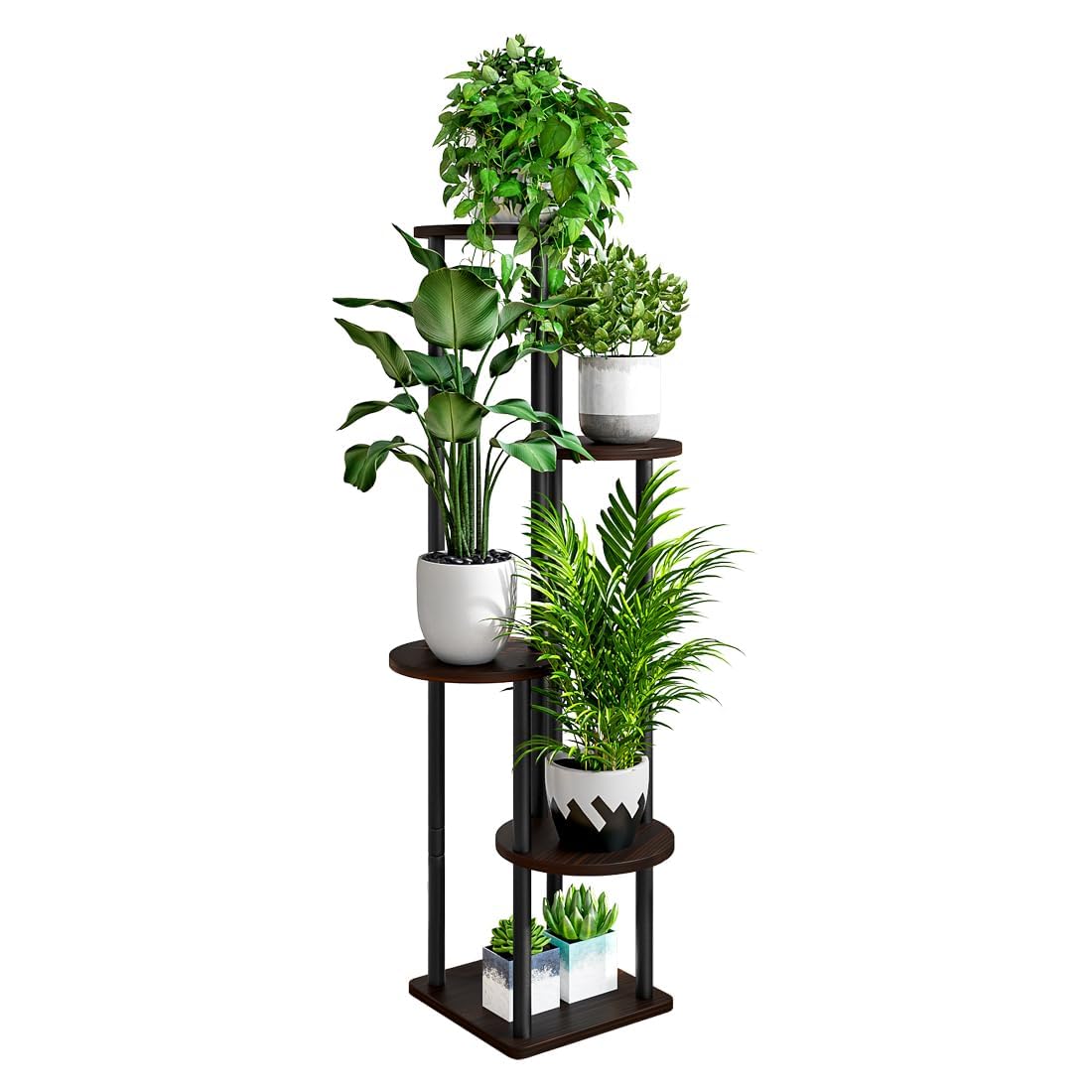 Dazioter Plant Stand Indoor 5 Tier Metal Plant Shelf for Multiple Plants Corner Tall Flower Holders for Living Room Balcony Bedroom Patio Garden (blackoak, 5-tier)