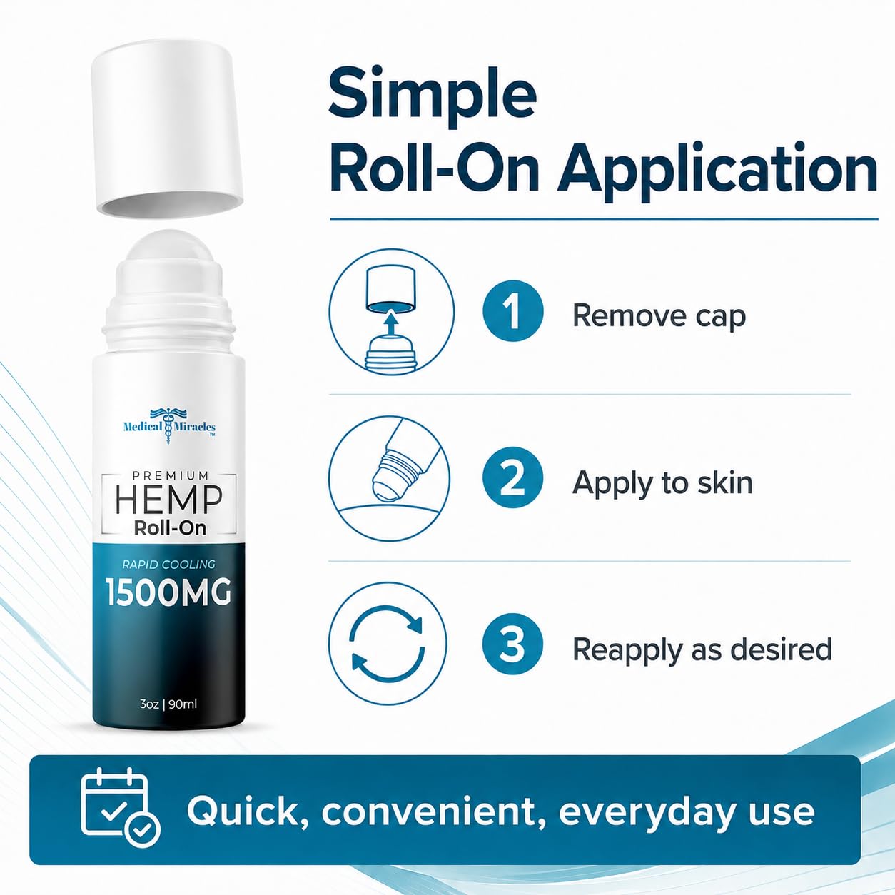 Medical Miracles Hemp Roll-On 1,500mg, 3 fl oz – Non-Greasy Topical Body Oil with a Cooling Feel – Roller Ball Applicator – Made in USA — Amazon image 7