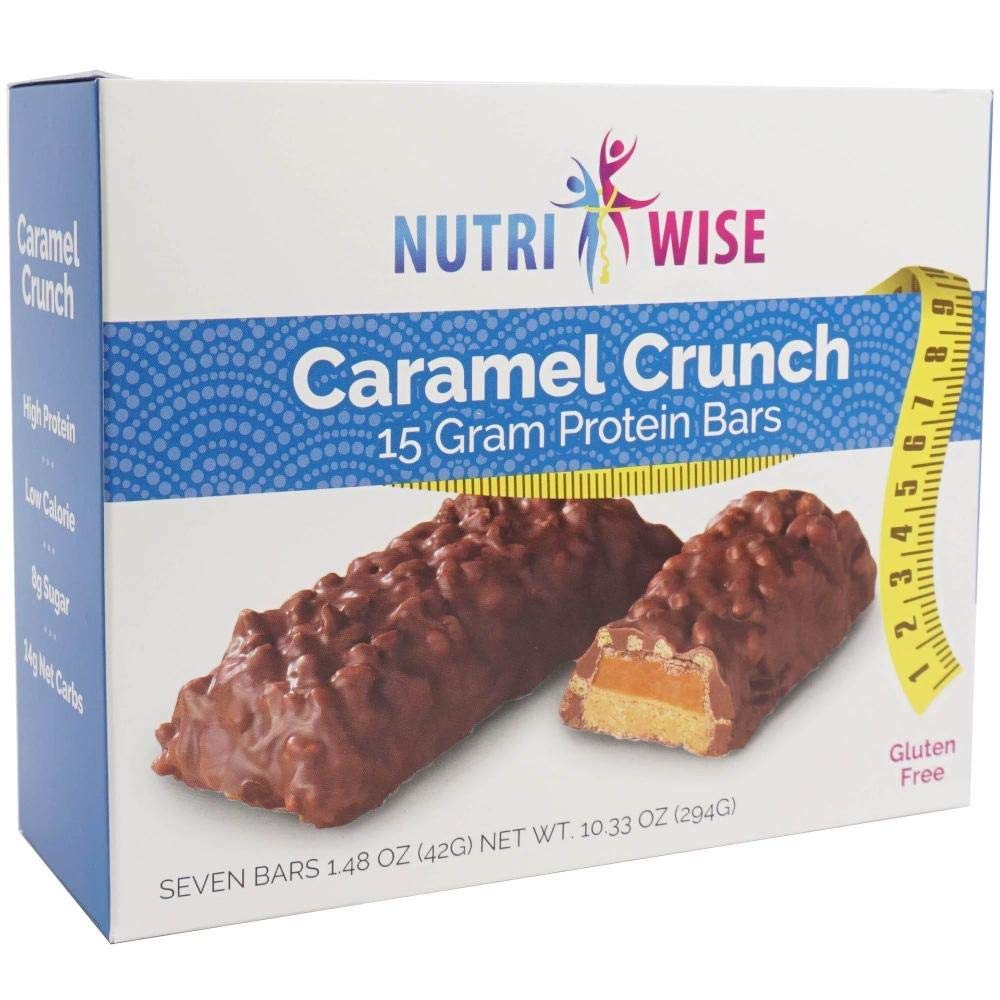 NutriWiseCaramel Crunch Protein Diet Bar | 2 Box Pack - 14 Units | Low Carb, Low Cal, Low Sugar, Low Sodium, Gluten Free, High Protein