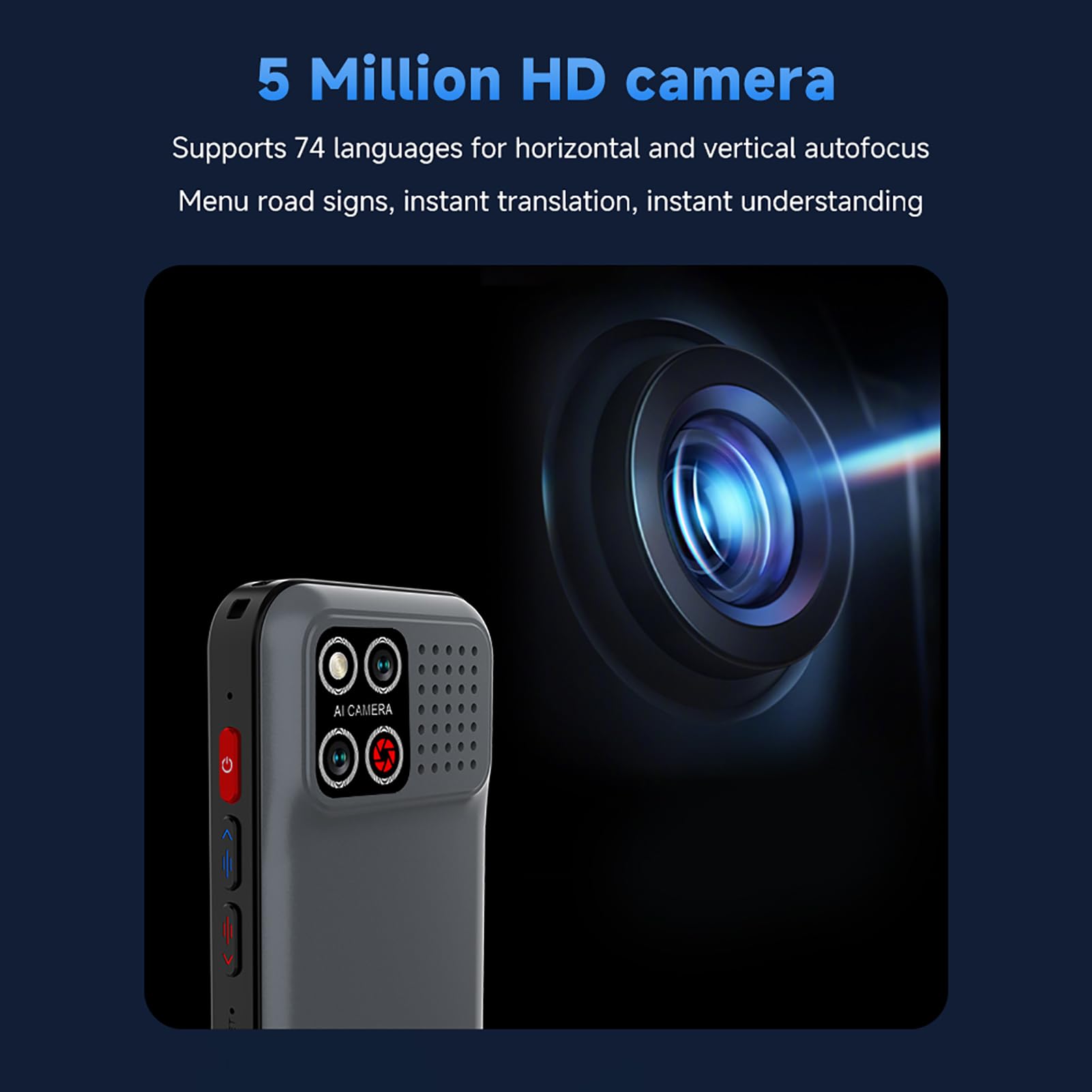 Jectse Traducteur Intelligent, AI Scan Photo Text Call Enregistrement Intelligent Dispositif de Traduction Hors Ligne avec Prise en Charge de 90 Langues et Appareil Photo 5MP, pour Une