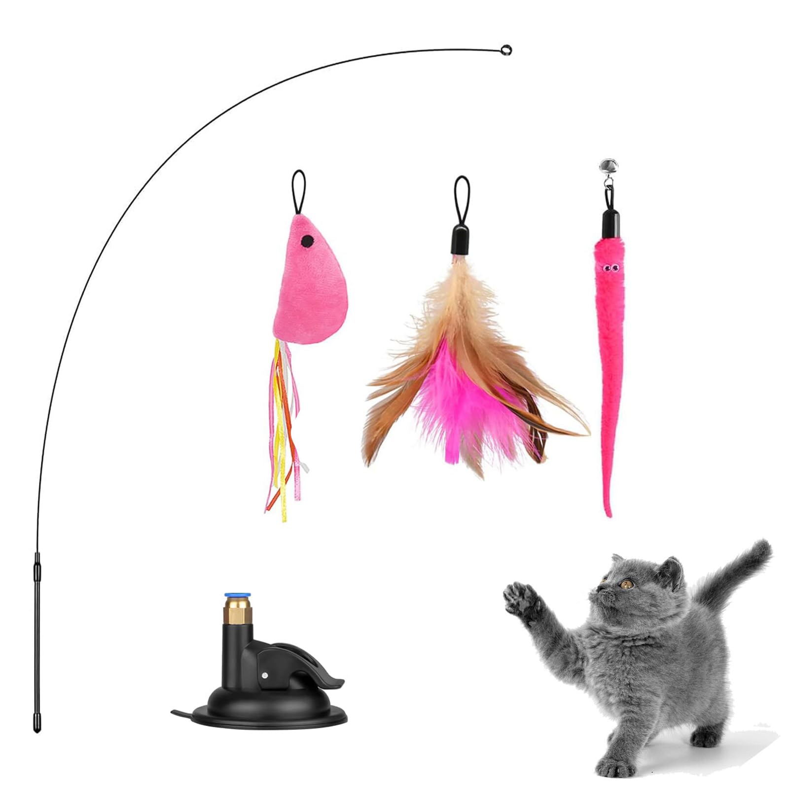 Helweet Varita para Gatos, Juguetes Interactivos para Gatos, Juguete para Gatos Ventosa, Juguetes para Gatos Plumas, Juguete Pluma de Gato Interactivo, para Hacer Ejercicio, Mejorar el Afecto