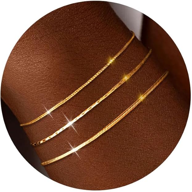 Bracelet for Women - Dainty Stack Bracelets Trendy Adjustable 14K Gold Plated Thin Paperclip Bead Box Satellite Figaro Cuban Link Chain Bracelet Set for Women Waterproof Jewelry Gift