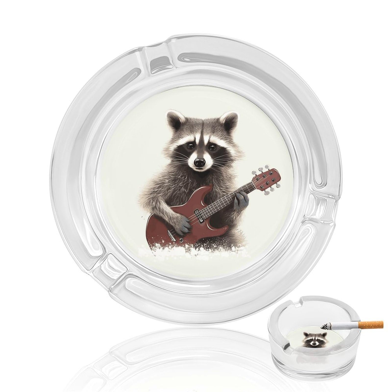 Funny Raccoon Glass Ashtray for Cigarette,Cigarette Ashtray for Indoor Or Outdoor Use,Cigar ash trays case with 3 Notches-Glass Decor Gift for Men Smokers