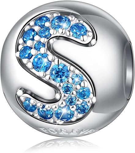 Forever Queen. Abalorios para joyería de letras del alfabeto inglés con iniciales de la A a la Z en plata de ley 925 con circonita azul 5A,