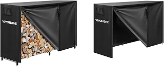VIVOHOME 5ft Heavy Duty Indoor Outdoor Firewood Storage Log Rack with Cover Combo Set Black and 5ft Outdoor Firewood Storage Cover with Zipper and Hook Loop Tape (Log Rack not Included)