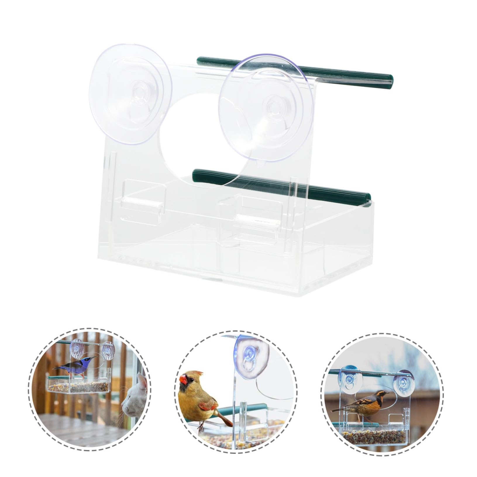 Comedero para Aves De Acrílico Alimentador De Pajaritos Transparente para Ventana y para y Decoración Exterior