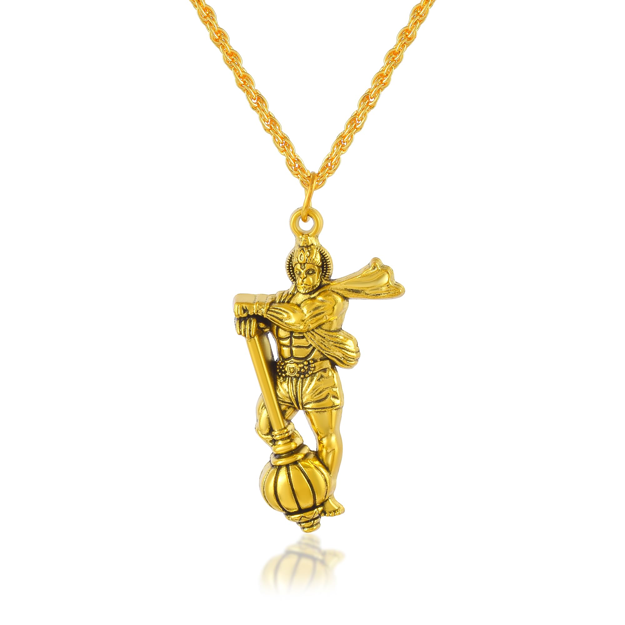 Gold-Plated Lord Hanuman Pendant with Chain | Powerful Devotional Gada Pose Hindu Religious Jewelry-image-25