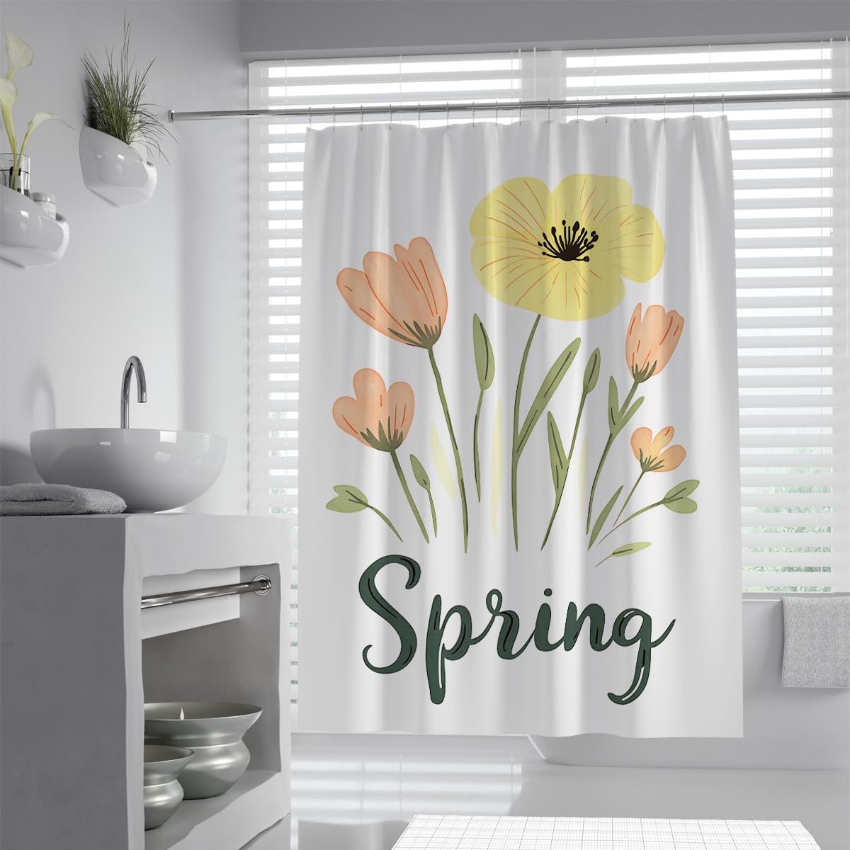 Minimalistische Frühlingsblumen-Skizze Duschvorhang W220xL180 cm