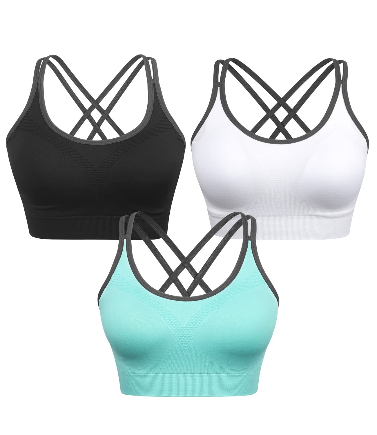 VEQKING Strappy Womens Sports Bra Cross Back for Running Removable Padded Workout Yoga Bras Pack Gifts