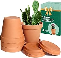 Vensovo 6 Inch Terracotta Clay Pots with Saucer - 4 Pack Durable Medium Planters, Drainage Holes for Indoor Outdoor Succulents, Herbs, Crafts, Wedding Favors
