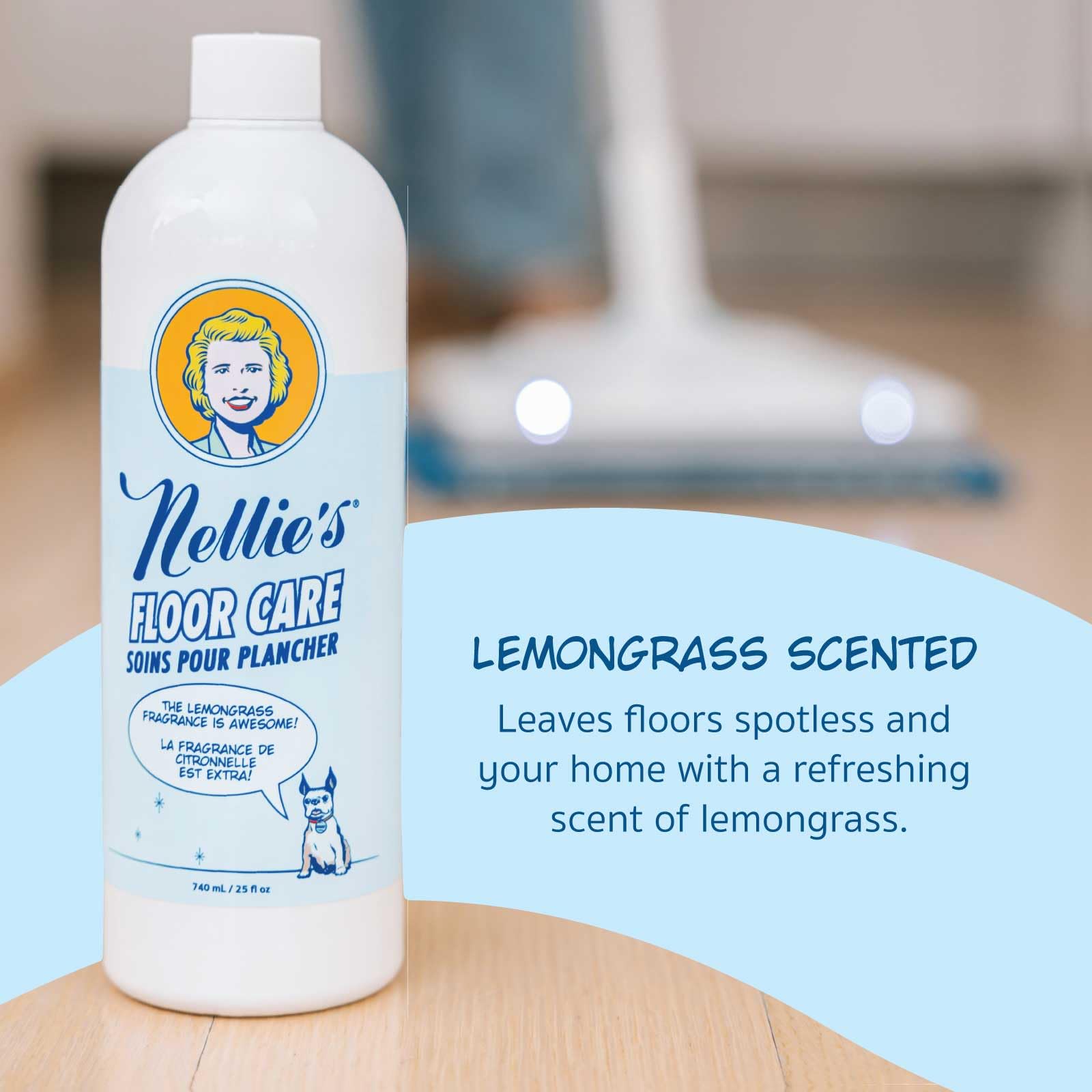 Nellie's Nellie's Floor Care - Plant-Based Cleaner for Hardwood, Tile, Ceramic, and More - Removes Household Dirt and Odors - Refreshing Lemongrass Scent (25 fl oz) - Made in Canada in use