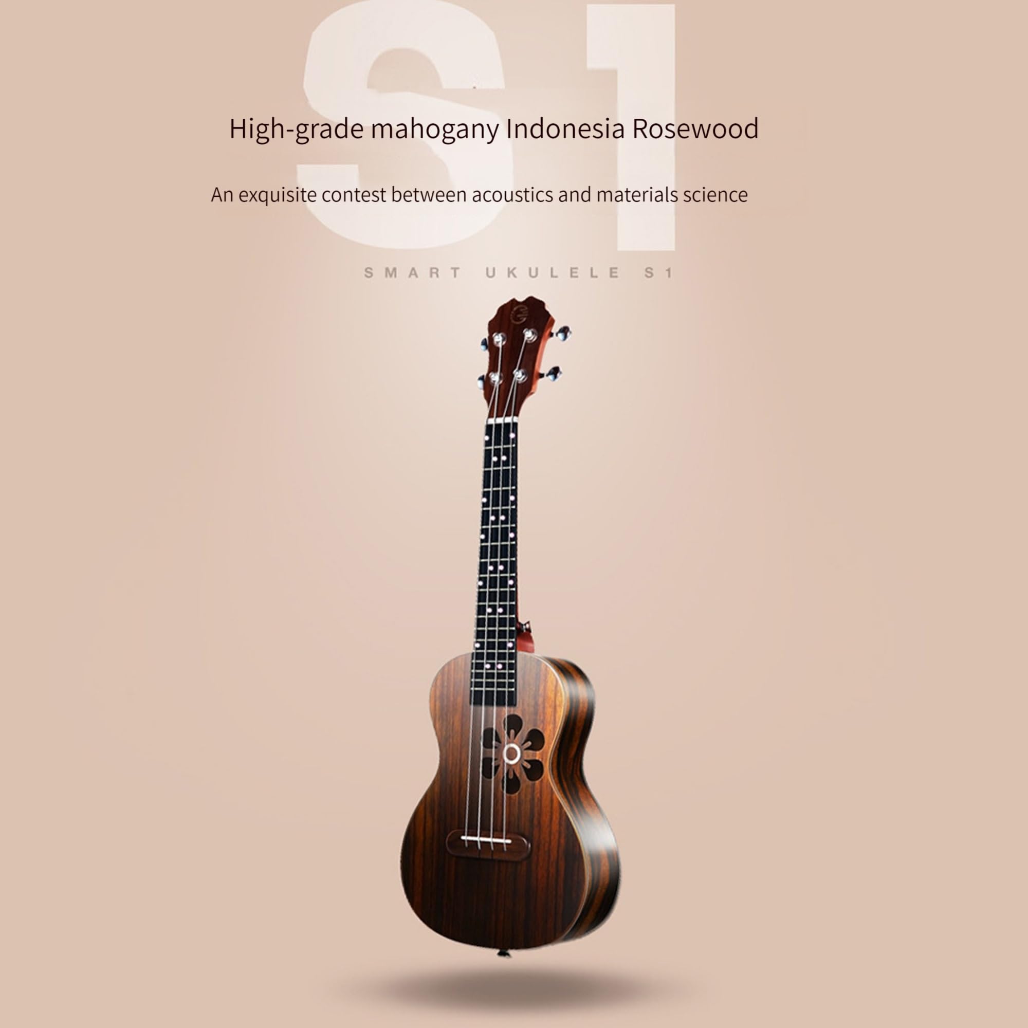 Inteligentne 4-strunowe ukulele, drewno różane, wzór pustych płatków, dedykowana aplikacja, połączenie Bluetooth, prezent dla początkujących, 23-calowy instrument, torba na prezenty