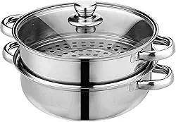 Panela a vapor para cozinhar 28 cm, aço inoxidável, 2 camadas, multiuso 18/8, panelas a vapor com tampa para vegetais, bolinhos, caldo, molho, alimentos