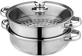 Panela a vapor para cozinhar 28 cm, aço inoxidável, 2 camadas, multiuso 18/8, panelas a vapor com tampa para vegetais, bolinhos, caldo, molho, alimentos