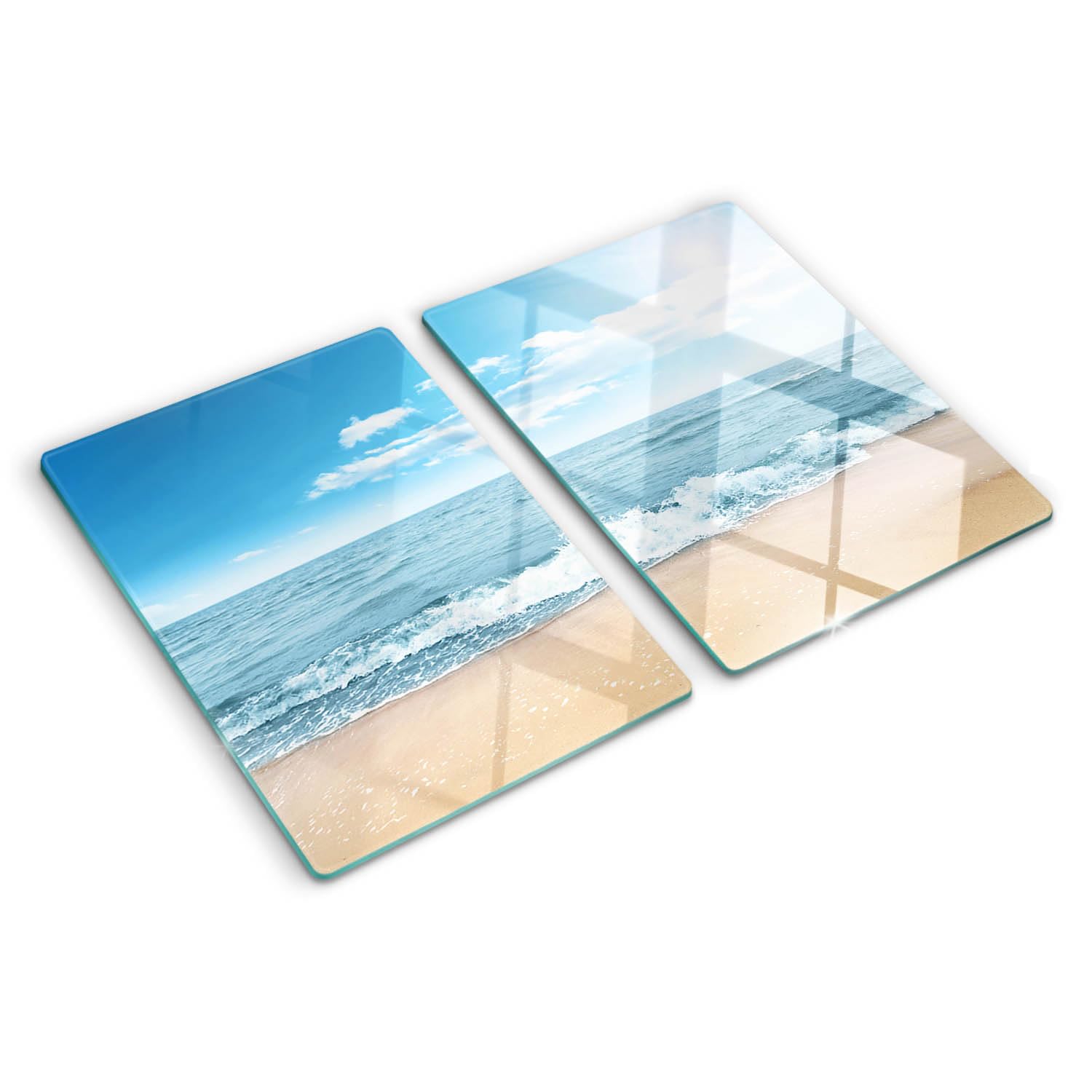 Chopping Board for Kitchen 2x40x52 cm Smooth Surface Polished Edges Stain and Heat Resistance Printed Food Contact Easy to Clean Grip Feet Bacteria-Resistant Rectangular Glass - Beach